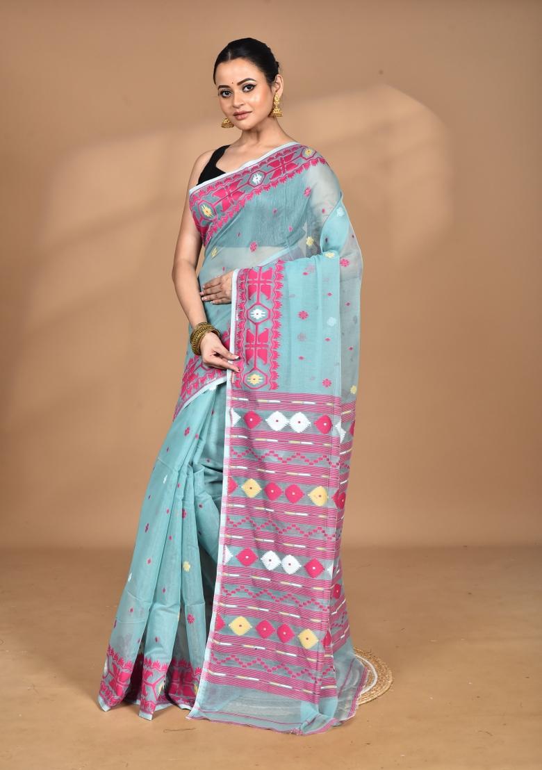 Codet Blue Handloom Pure Cotton Saree Set