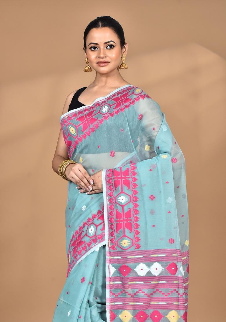 Codet Blue Handloom Pure Cotton Saree Set