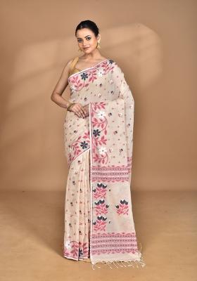 Beige Handloom Pure Cotton Saree Set