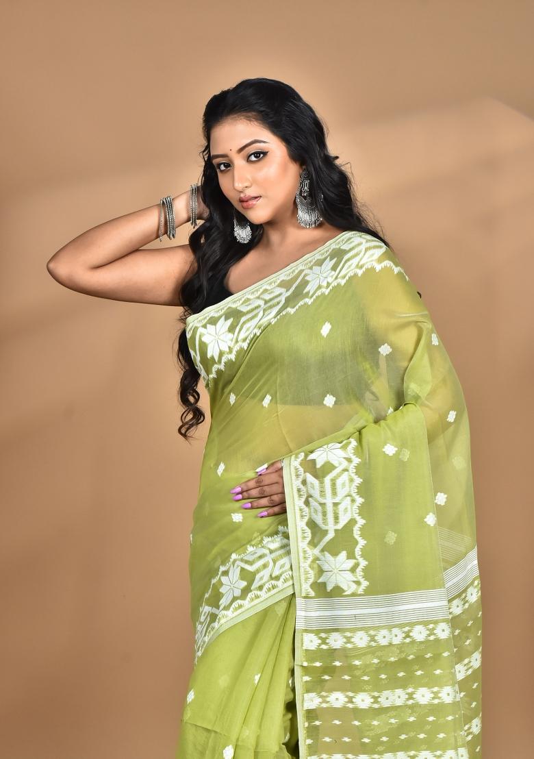 Green Handloom Pure Cotton Saree Set