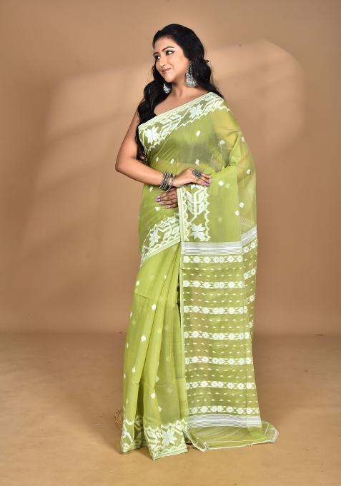 Green Handloom Pure Cotton Saree Set