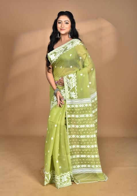 Green Handloom Pure Cotton Saree Set