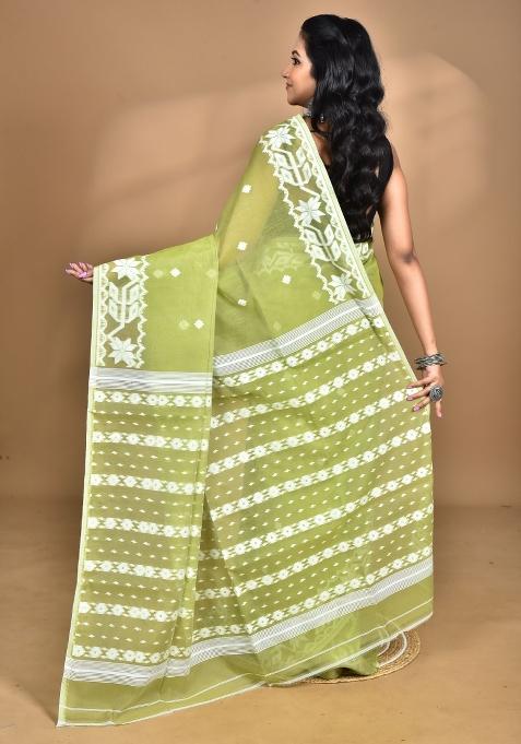 Green Handloom Pure Cotton Saree Set
