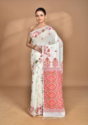 Off White Handloom Pure Cotton Saree Set