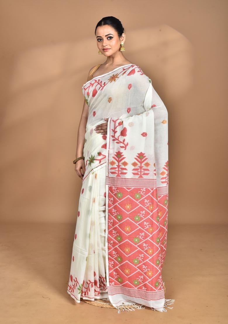 Off White Handloom Pure Cotton Saree Set