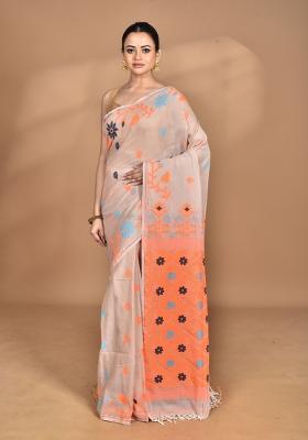 Beige Handloom Pure Cotton Saree Set