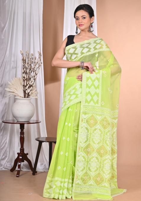 Green Handloom Pure Cotton Saree Set