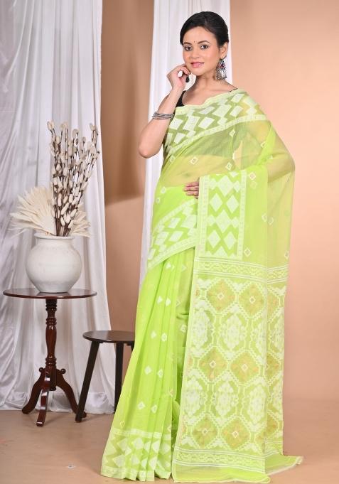 Green Handloom Pure Cotton Saree Set