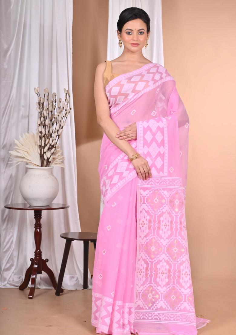 Pink Handloom Pure Cotton Saree Set