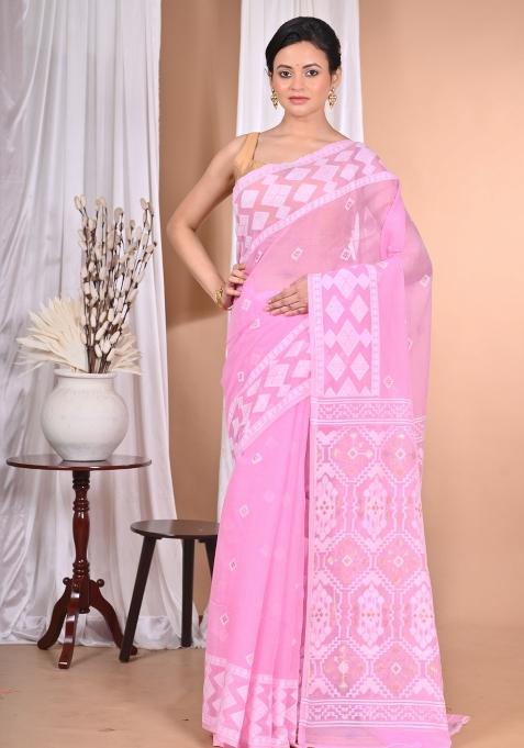 Pink Handloom Pure Cotton Saree Set