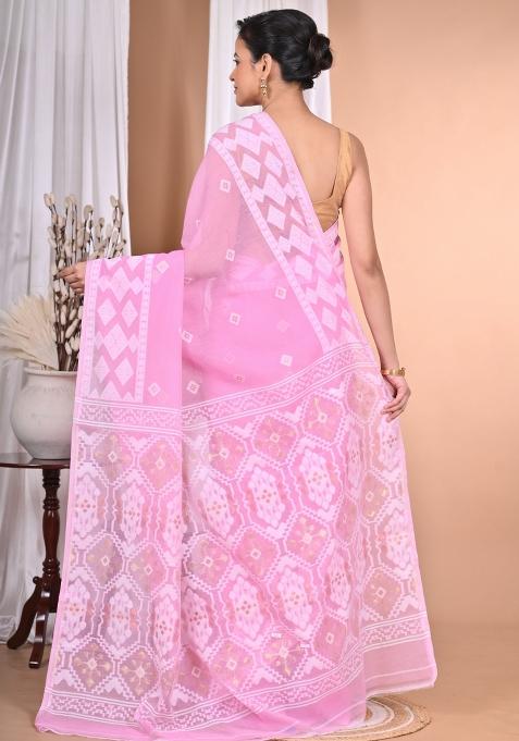 Pink Handloom Pure Cotton Saree Set