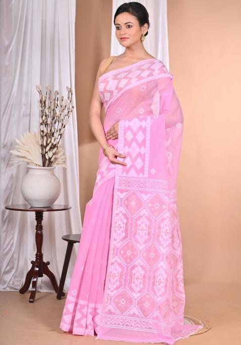 Pink Handloom Pure Cotton Saree Set