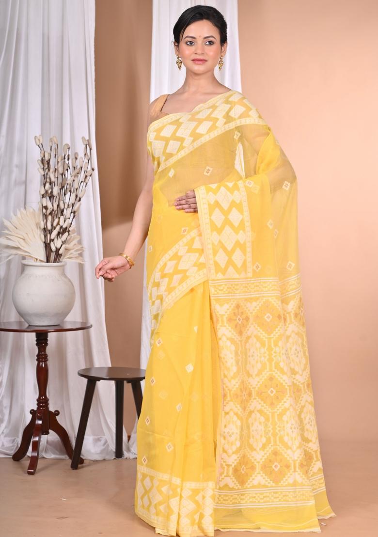 Yellow Handloom Pure Cotton Saree Set