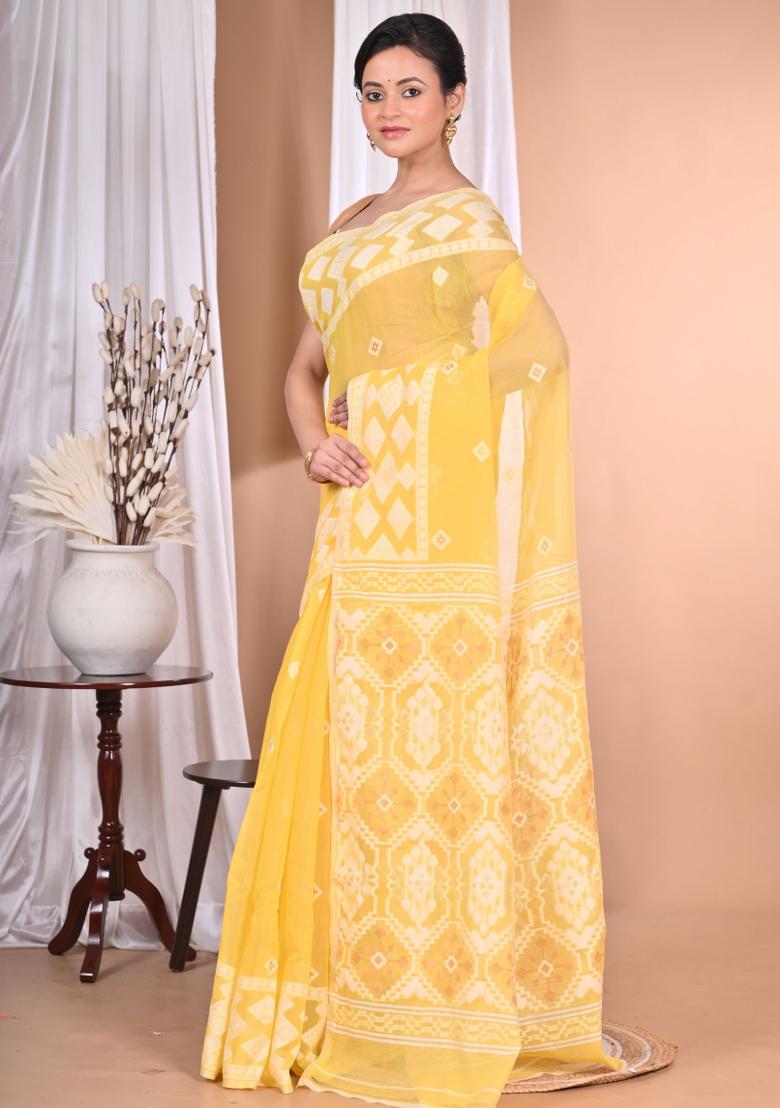 Yellow Handloom Pure Cotton Saree Set