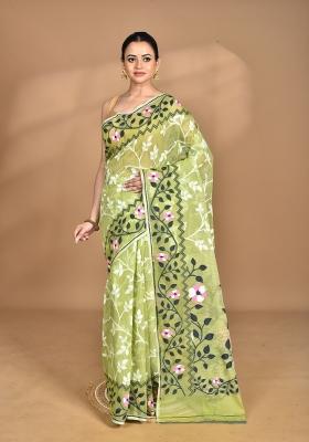 Garden Green Handloom Pure Cotton Saree Set