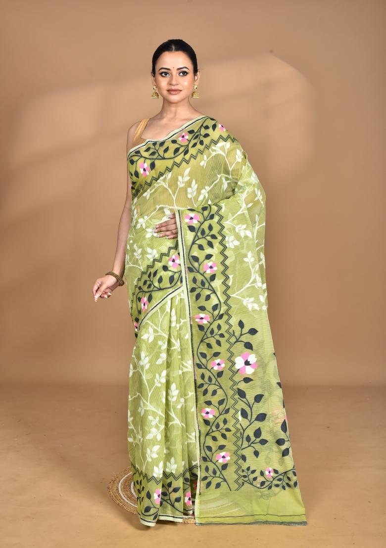 Garden Green Handloom Pure Cotton Saree Set