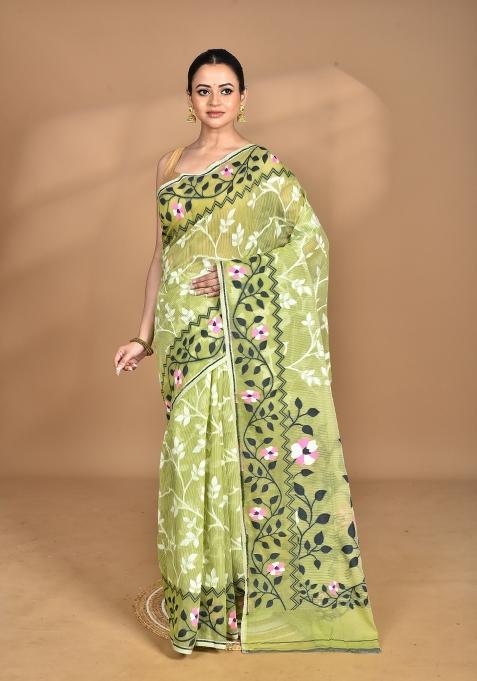Garden Green Handloom Pure Cotton Saree Set