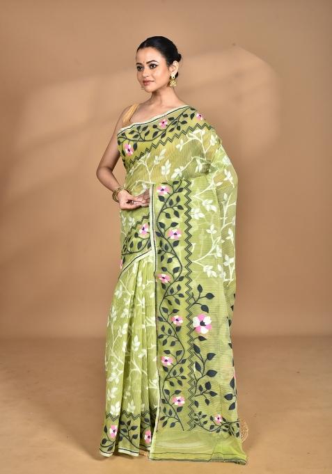 Garden Green Handloom Pure Cotton Saree Set