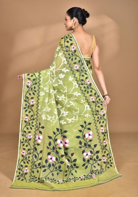 Garden Green Handloom Pure Cotton Saree Set