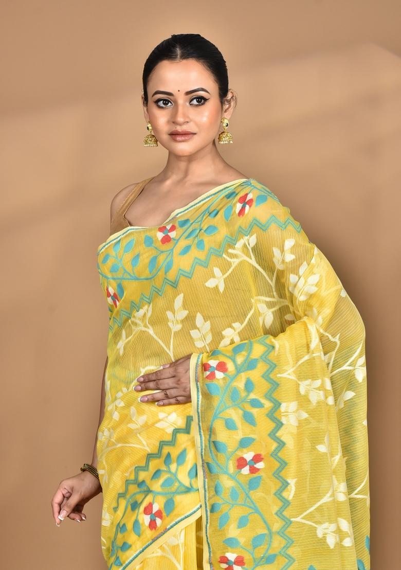 Yellow Handloom Pure Cotton Saree Set