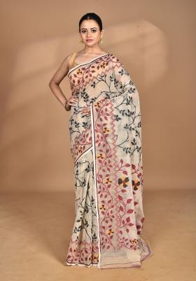 Beige Handloom Pure Cotton Saree Set