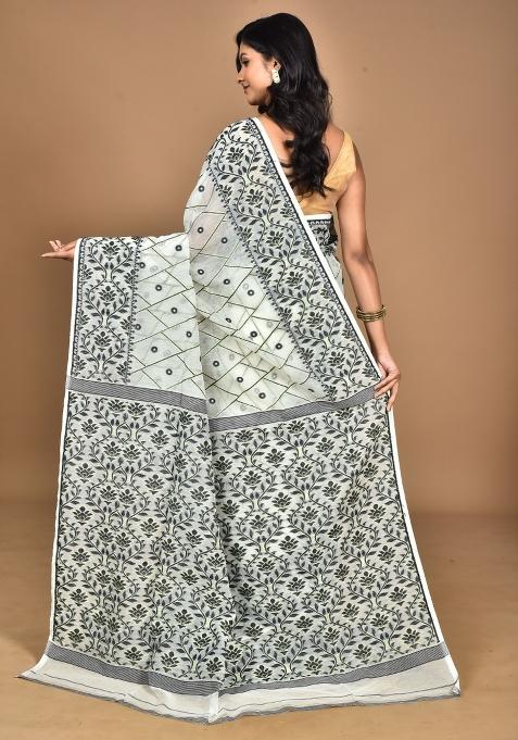 Cream Handloom Pure Cotton Saree Set