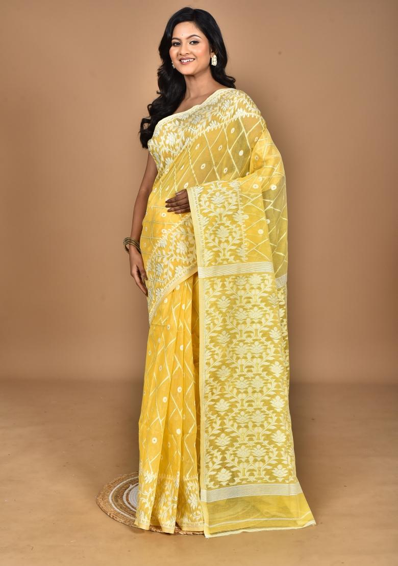 Yellow Handloom Pure Cotton Saree Set