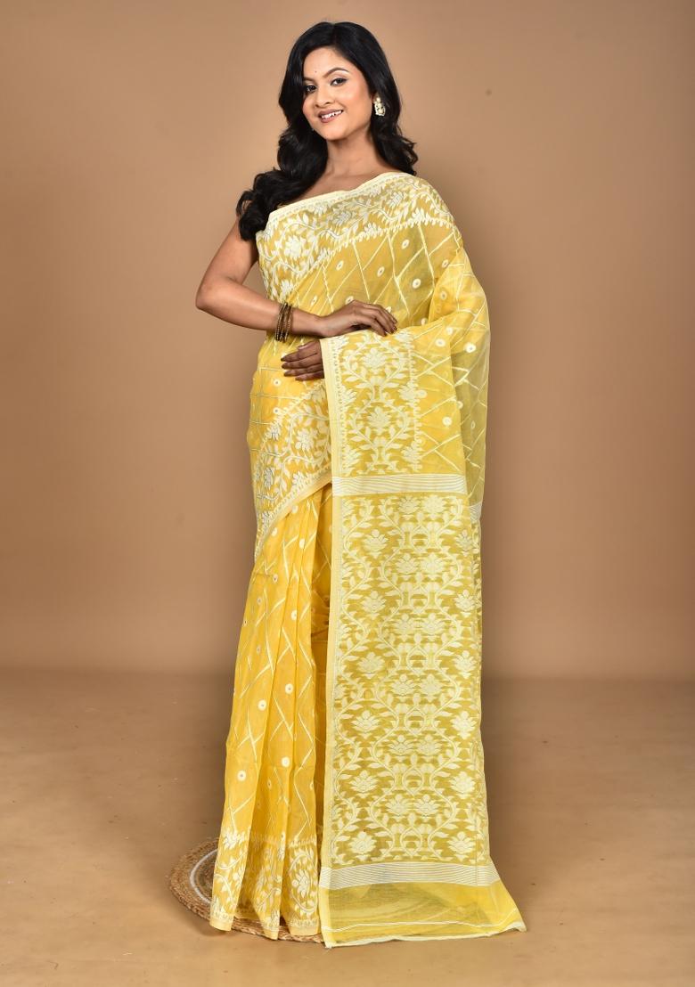 Yellow Handloom Pure Cotton Saree Set