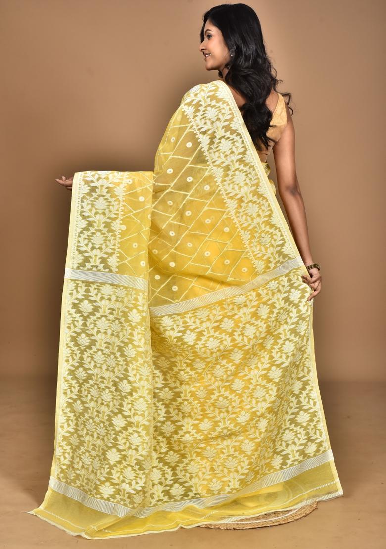 Yellow Handloom Pure Cotton Saree Set