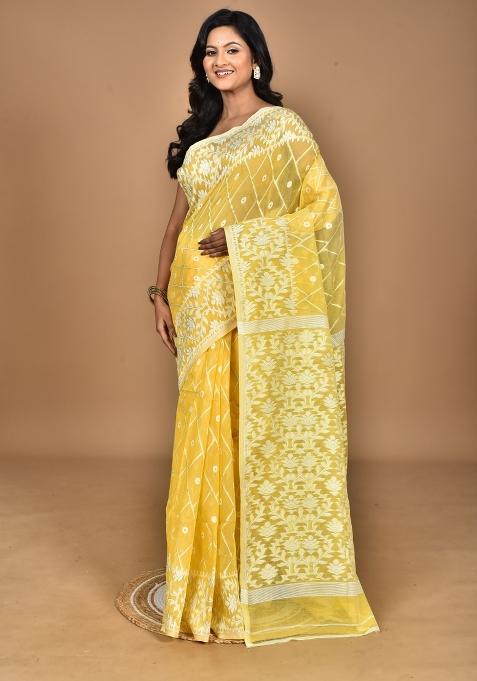 Yellow Handloom Pure Cotton Saree Set