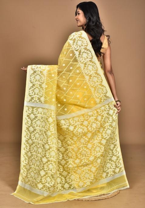 Yellow Handloom Pure Cotton Saree Set