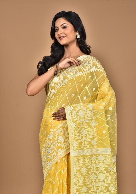 Yellow Handloom Pure Cotton Saree Set