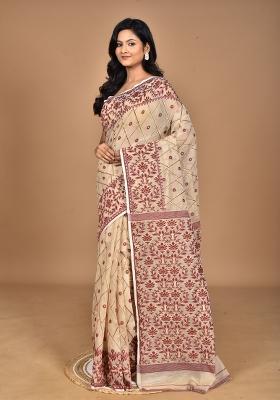 Beige Handloom Pure Cotton Saree Set