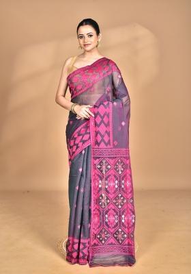 Magenta Handloom Pure Cotton Saree Set