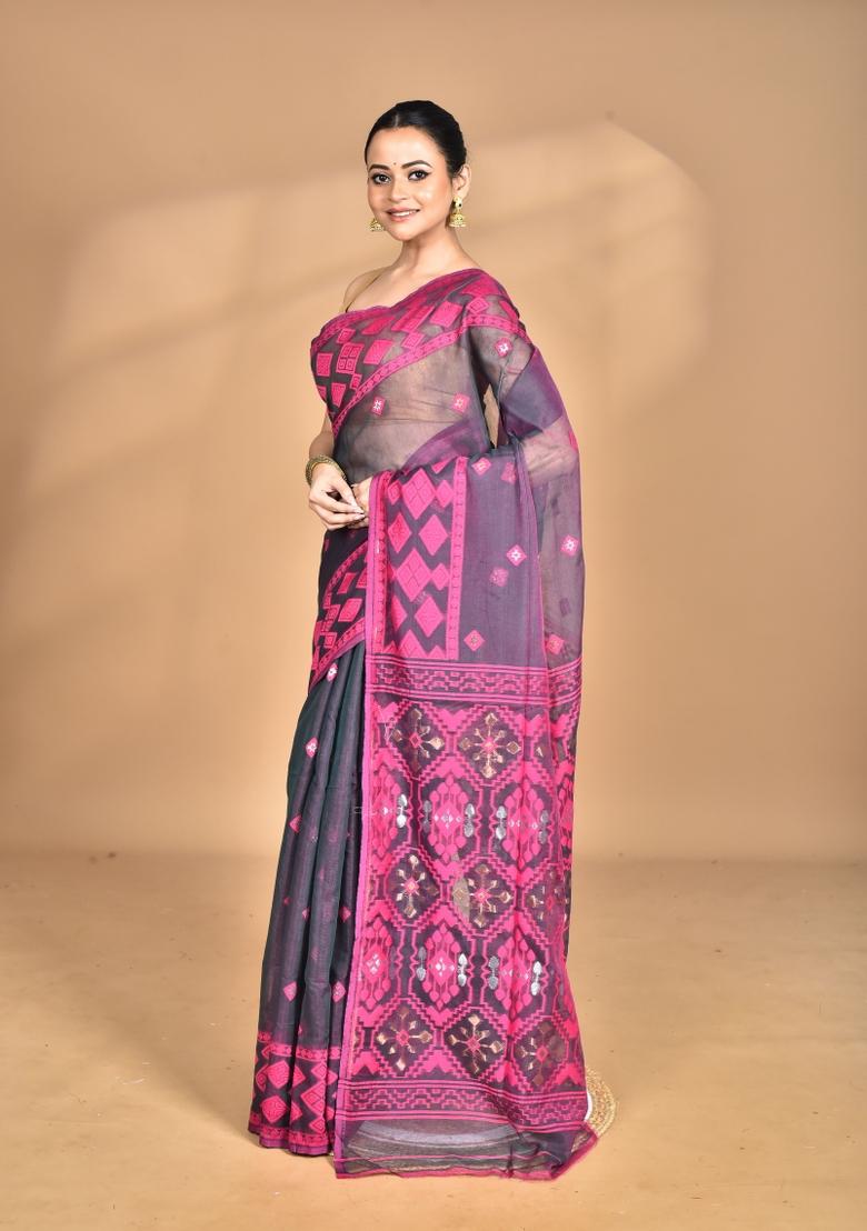 Magenta Handloom Pure Cotton Saree Set