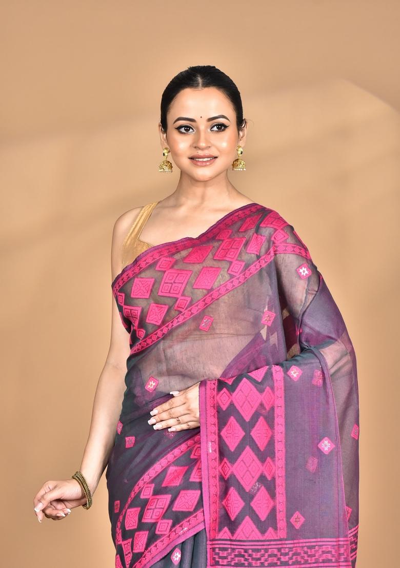 Magenta Handloom Pure Cotton Saree Set