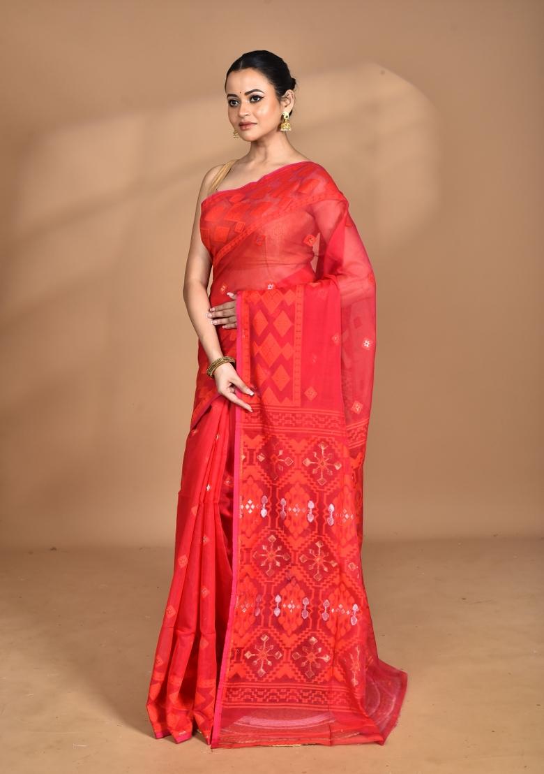 Red Handloom Pure Cotton Saree Set