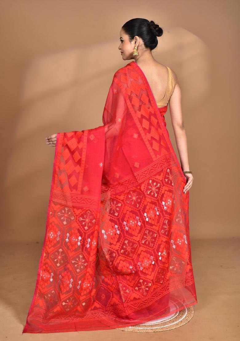 Red Handloom Pure Cotton Saree Set