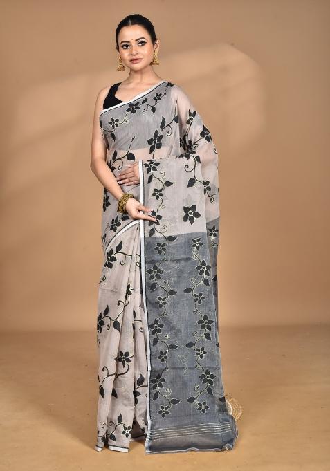 Beige Handloom Pure Cotton Saree Set