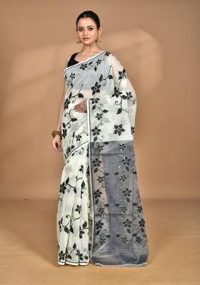 Cream Handloom Pure Cotton Saree Set