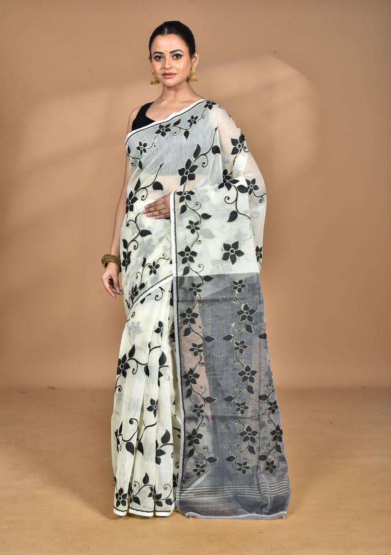 Cream Handloom Pure Cotton Saree Set