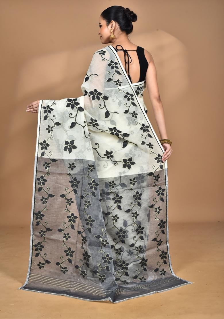 Cream Handloom Pure Cotton Saree Set