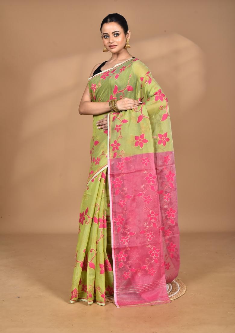 Green Handloom Pure Cotton Saree Set