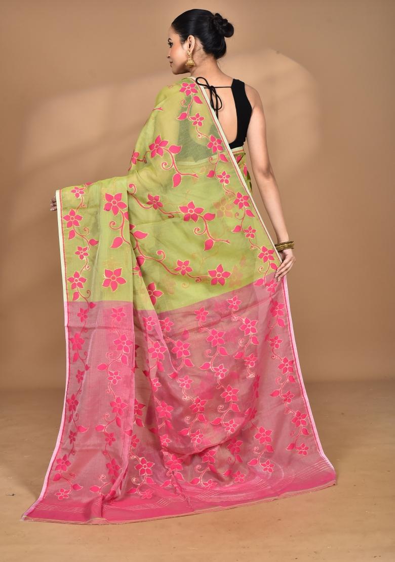 Green Handloom Pure Cotton Saree Set