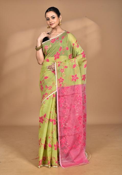 Green Handloom Pure Cotton Saree Set