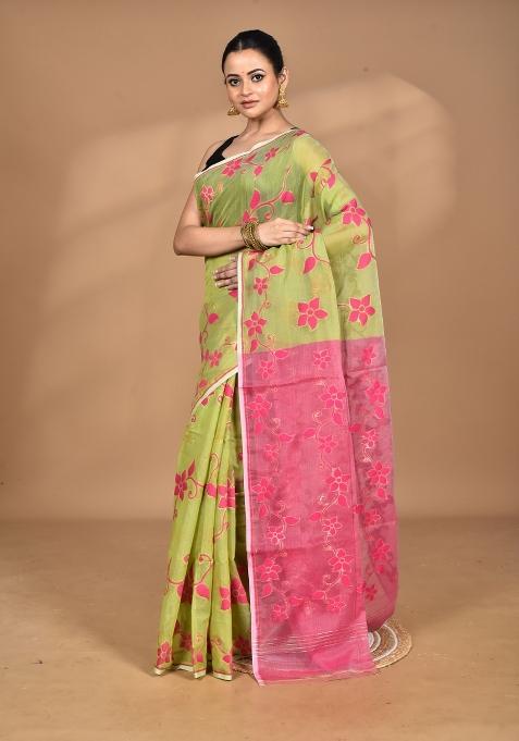 Green Handloom Pure Cotton Saree Set