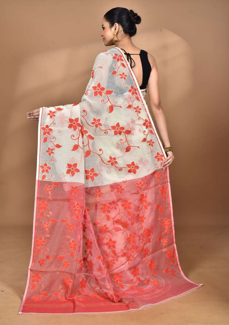 Off White Handloom Pure Cotton Saree Set for Diwali | Wedding & Festive Wear - Indya