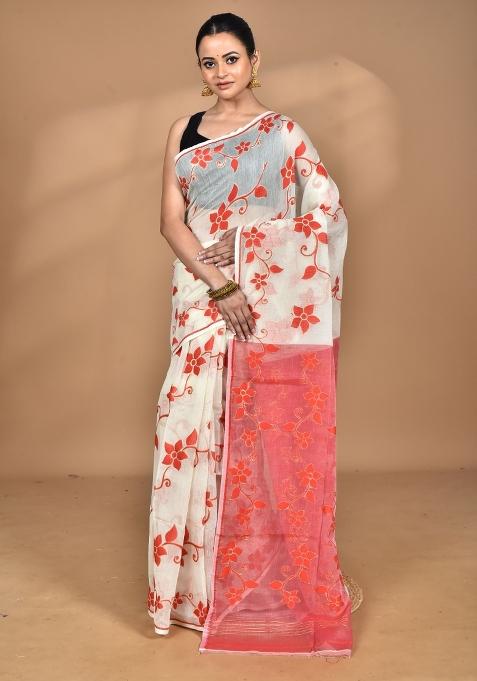 Off White Handloom Pure Cotton Saree Set