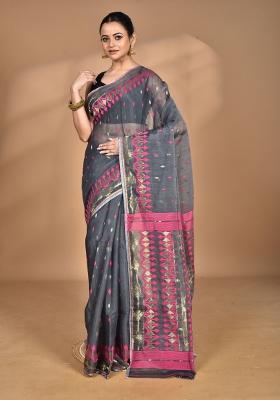Grey Handloom Pure Cotton Saree Set