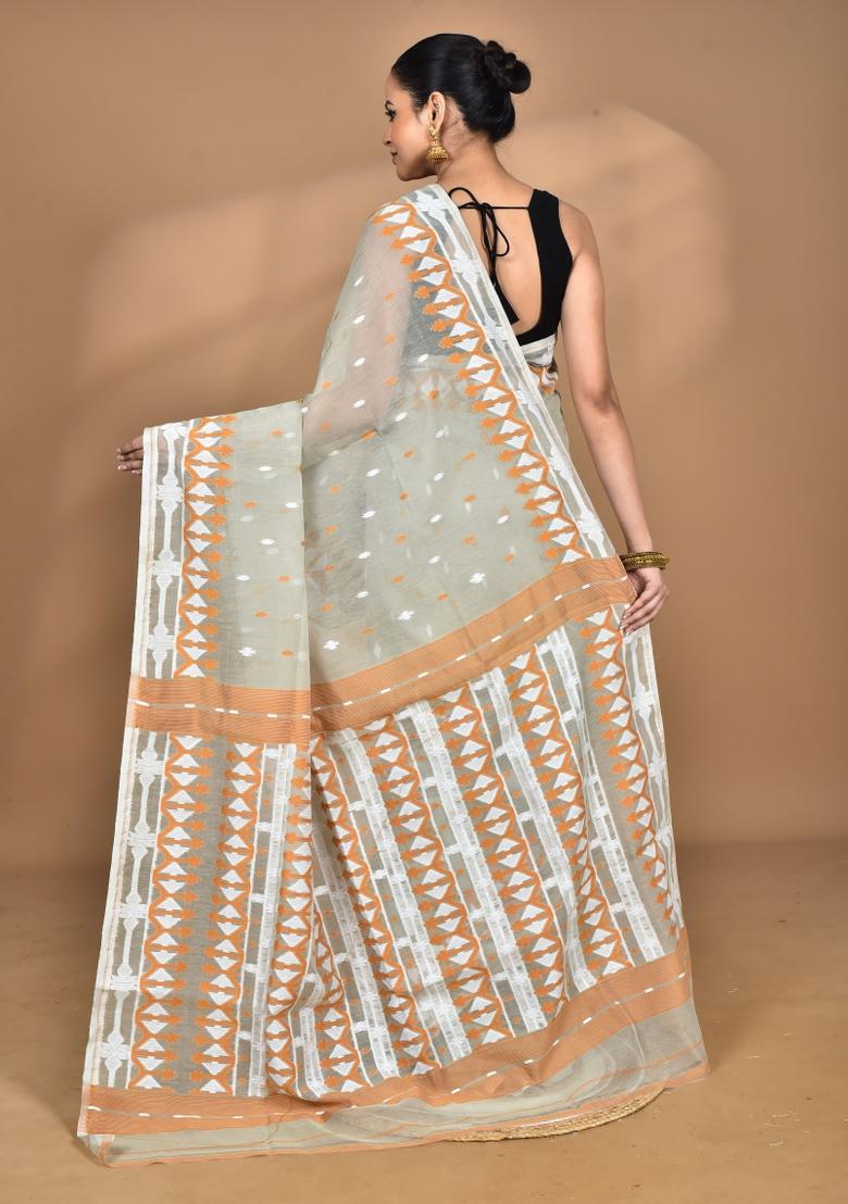 Beige Handloom Pure Cotton Saree Set